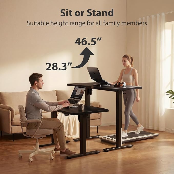 Cubiker Standing Desk, 63x28 Inches Sit Stand Home Office Desk, Electric Stand up Desk, Adjustable Desk with Splice Board, Black Frame/Black Top