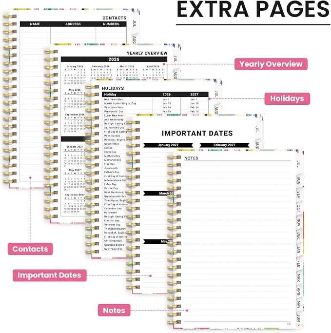 Planner 2026-2027, Academic Year Monthly & Weekly Planner Caledndar, July 2026 - June 2027, Hardcover Large Planning Agenda Book with Tabs for School Office Supplies, 8.5" x 11" - Furry Fiesta