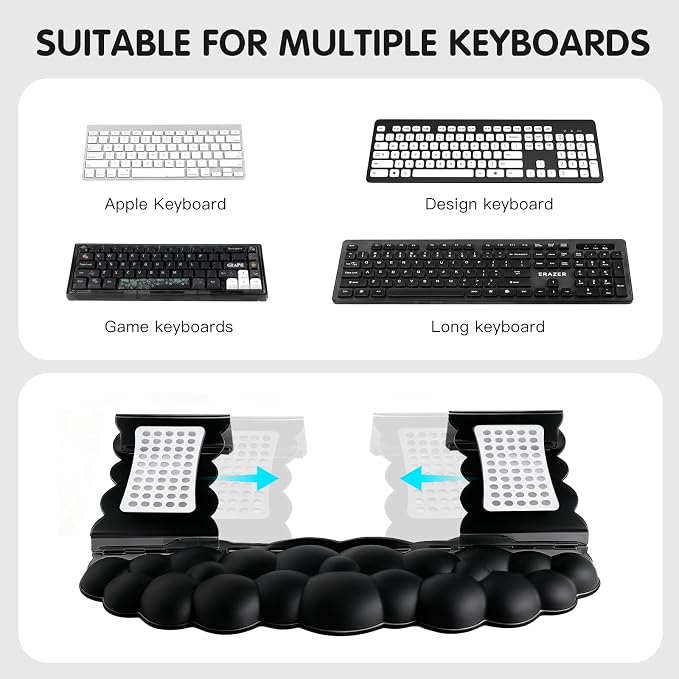 Black Acrylic Keyboard Stand with Wrist Rest，Detachable/Adjustable Width | Ergonomic Cloud Wrist Rest Keyboard Support，Width Adjustment 9.7-16.8 in,for Laptop,Office Desk - Portable Comfortable Typing