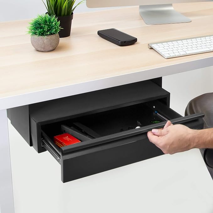 Mount-It! Hidden Under Desk Pull-Out Drawer with Shelf, Heavy-Duty Steel Under Table Storage Organizer, Smooth Slide Track, Fits Desks Over 0.71″ Thick, 11 lb Capacity