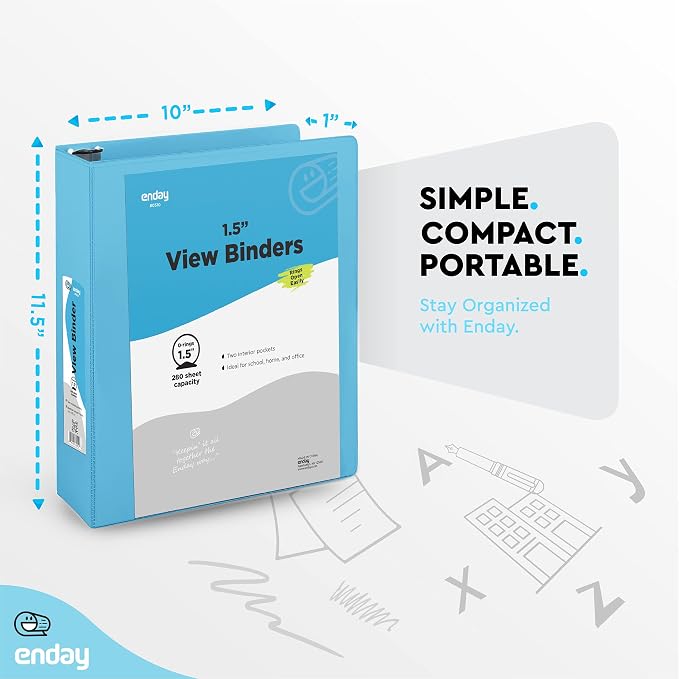 Enday 1.5 Inch Binder (24 Pack - Blue) 3 Ring Binder 1.5 inch with Clear View Cover and 2 Inside Pocket - for Letter Size 8.5 x 11'' Paper, Ideal for School Supplies, Office, and Home