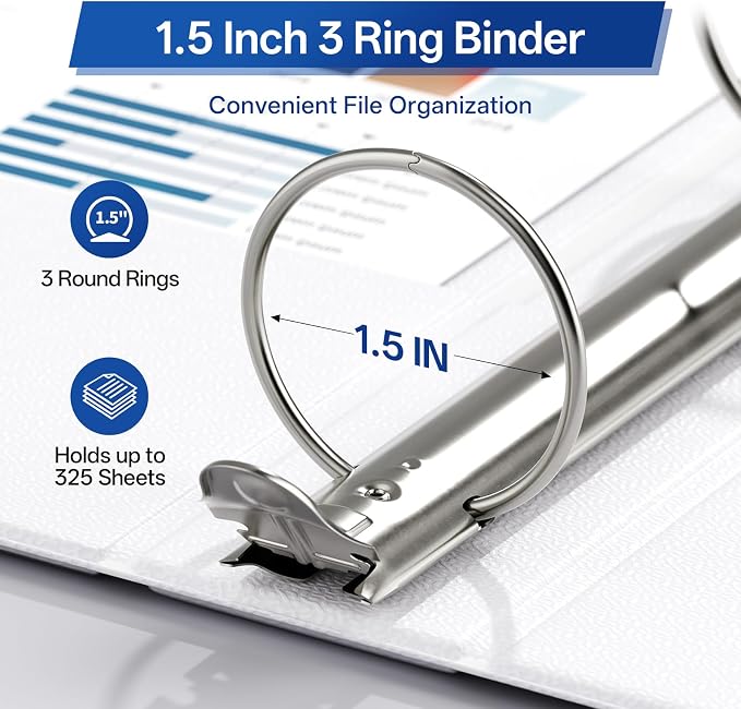 GNL 1.5 Inch 3 Ring Binders Economy 10 Packs White, 1 1/2" Three Ring (Fits 325 Sheets of 8.5x11 Paper) Clear View PVC-Free & Non-Stick for School or Office Supplies