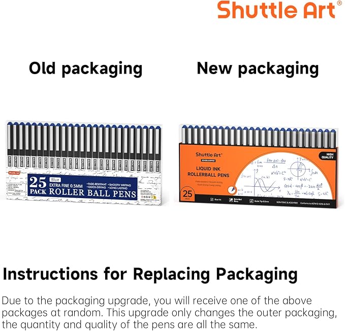 Shuttle Art RollerBall Pens, 25 Pack Blue Fine Point Roller Ball Pens, 0.5mm Liquid Ink Pens for Writing Journaling Taking Notes School Office