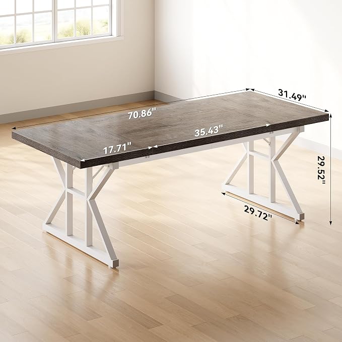 LITTLE TREE 70.8-Inch Large Executive Desk, Modern Computer Office Desk, Wooden Writing Desk Study Table for Home Office, Grey-White