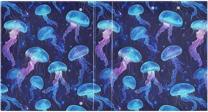 JIPONI 3 Ring Binder Jelly Fishs Blue 1 Inch Round Binders for Men Women Students, Cute File Organizer for Office Home School