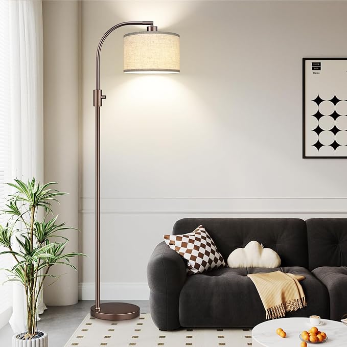 Nintiue Upgraded Modern Arc Dimmable Tall Standing Floor Lamp with Linen Shade, 1200 Lumens LED Bulb Included, for Living & Reading Room, Bedroom, Office & Nursery, Brown