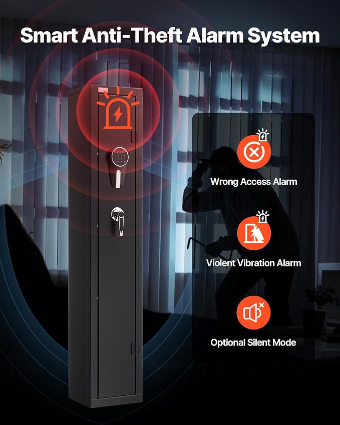 VEVOR Gun Safe, Heavy Duty Cold-Rolled Steel Rifle Cabinet with Digital Keypad & Key, Large Long Gun Cabinet with Magazine and LED Lighting, Adjustable for Rifles, Pistols, Shotgun(Assembly Required)