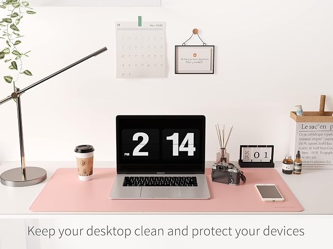 RENMTURE Dual-Sided Mouse Pad, Natural Cork & PU Leather Large Desk Pad for Office and Home Work, Desk Protector Non-Slip, Waterproof, Easy Clean (Pink, 32"x16")