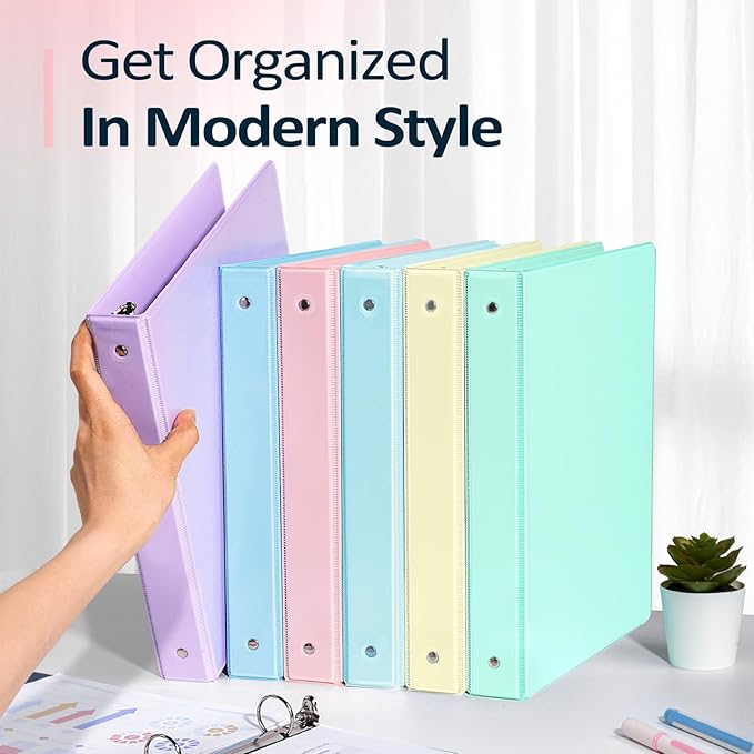 4 Pack 3 Ring Binders 1 Inch, Sooez 1" Three Round Ring Binder with Pockets | Extra Durable, Eco-Friendly, PVC-Free, Reinforced Hinge, 700-Sheet Capacity, Interior Pockets, Customizable, School, Office
