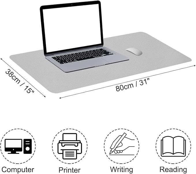 Patikil Desk Mat, 31"x15" Non-Slip Waterproof PU Leather Desk Pad Dual Sided, Silver Tone