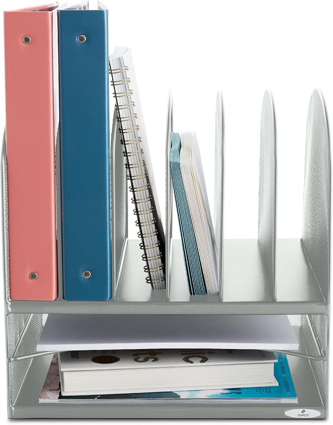 Safco Onyx Desk Organizer with 6 Vertical & 2 Horizontal Trays, File Organizer for Home, Office, Classroom & More, Steel Mesh Construction