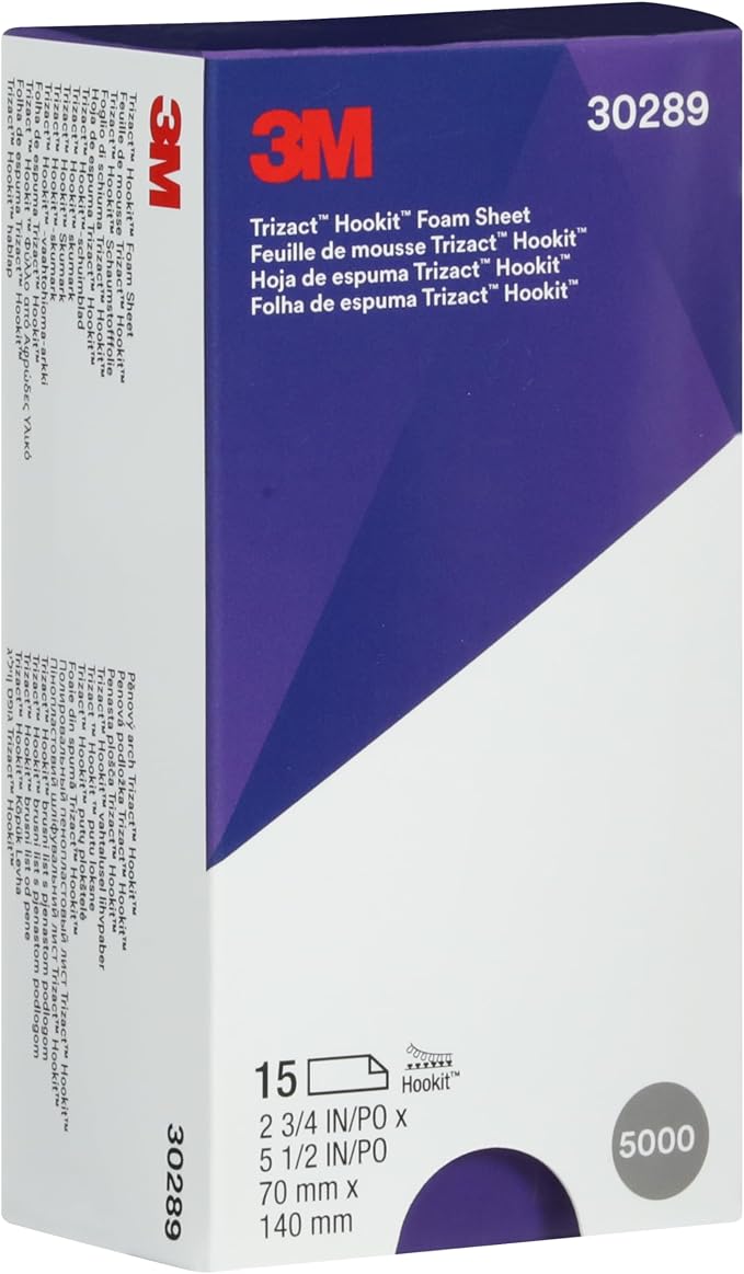 3M Trizact Hookit Foam Sheets, 30289, 2-3/4 in x 5 1/2 in, 5000+ Grade | 15 Sheets, Paint Finishing, Automotive Sanding, Sand Scratches; Blend Panels