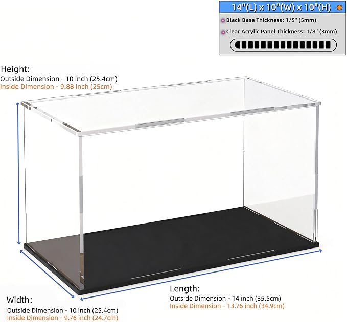 Large Acrylic Display Case, Clear Acrylic Display Box with Matte Base, Dustproof Collectible Storage Cases, DIY Easy Assembly Showcase for Figures, Models, Collectibles, 14 x 10 x 10 inch
