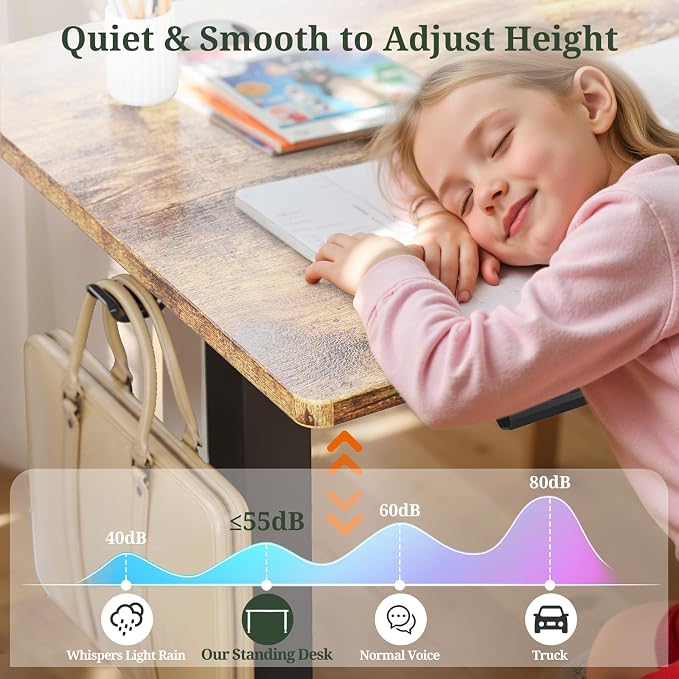 40 x 24 in Electric Standing Desk - Memory Height Adjustable | Ergonomic Sit-to-Stand Rising Computer Table Gaming Workstations with 2 Hooks and Wire Hole for Home Office, Brown
