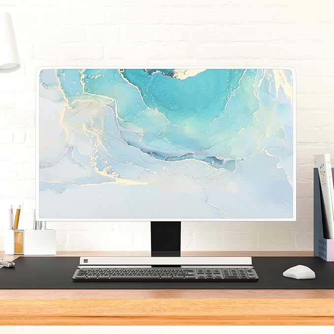 Baocicco Blue Green Marble TV Display Screen Cover 40, 41, 42，43 Inch Creative Anti-Static Dustproof Monitor Accessories Laptop LCD Cover Modern Screen Television Decoration for LED LCD OLED TVs