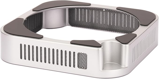 M4 M5 Mac mini Stand, Silver Holder for Mac mini 2024-2026 with Ventilation Heat Dissipation Cooling, Desk Mount Accessories with Anti-Slip Silicone and Dust-Proof Nets