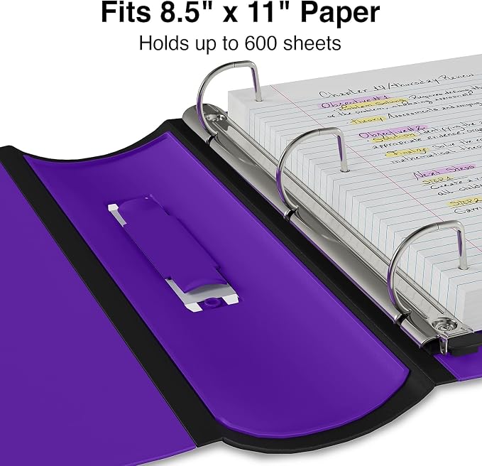 Staples Better 3-Inch D-Ring 3-Ring Binder, Purple, 600 Sheets | Reinforced spine for durable everyday school and office document storage.