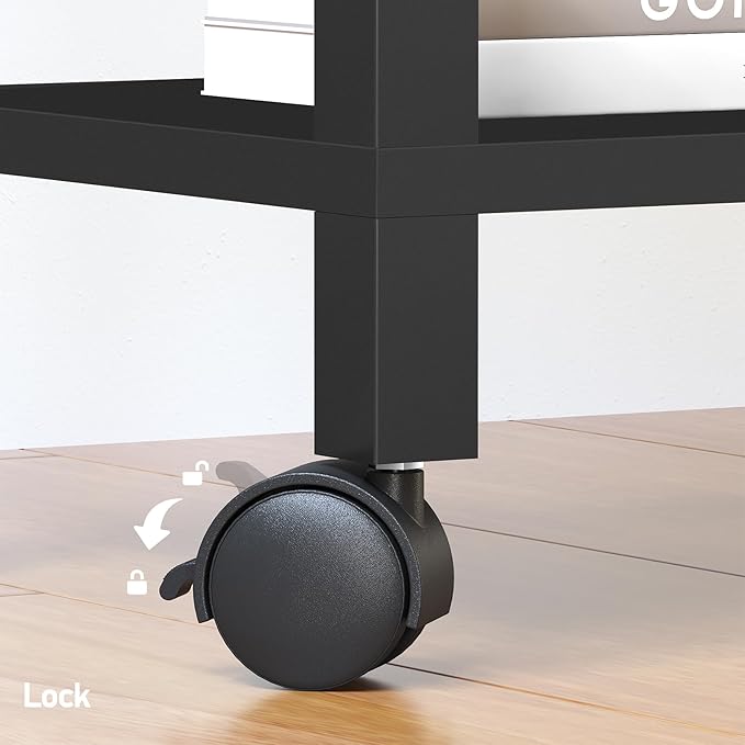 TUTOTAK Printer Stand, 2 Tier Rolling Printer Cart with Charging Station | Small Under Desk Printer Table with Wheels for Small Space, Office, Home, Black PS01BK001