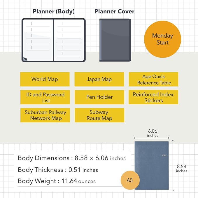 NOLTY Access A5-4 Weekly Planner 2026, April Start, Japanese Edition, Camel, 2026-9690
