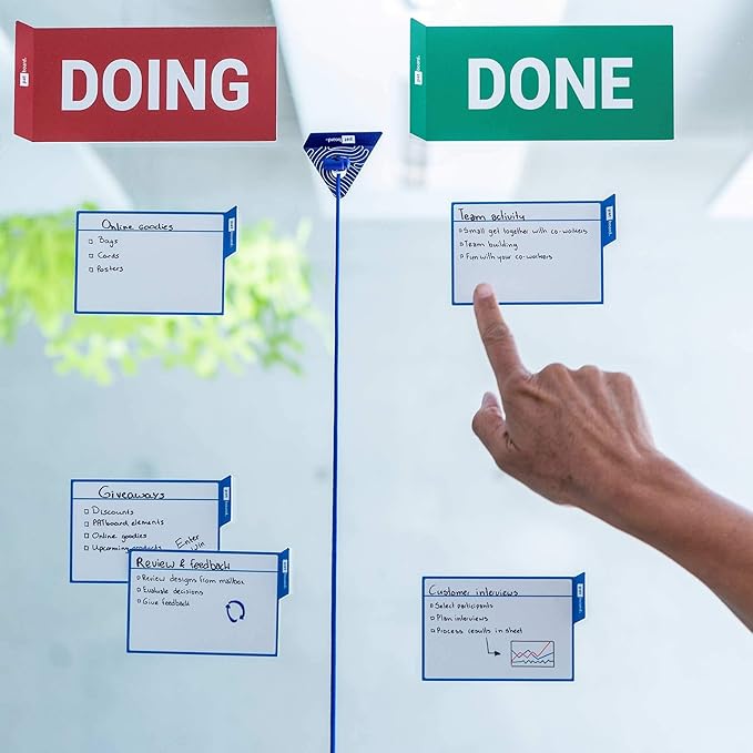 PATboard Scrum Board and Kanban Board - 16 Task Cards Medium - with nanocups® for Glass - Lime