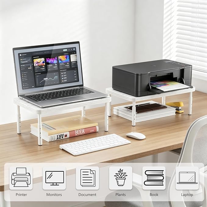 WALI Computer Monitor Stand for Desk, Adjustable Laptop Riser, up to 44 lbs | Desk Monitor Riser Underneath Storage, Fits Notebook, Laptops, Printers, for Home, Office, School(PTT001-M), Marble