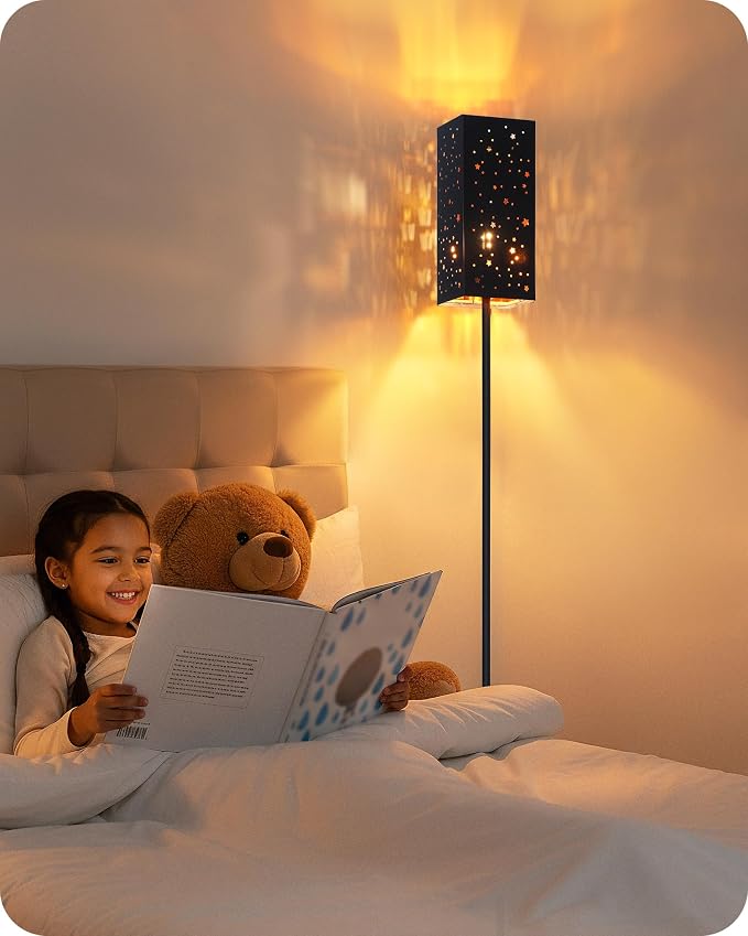 64.6" Floor Lamp, with Foot Switch, Standing Lamp with Sky Stars Design, Modern Freestanding Lamp (Bulb Not Included), for Living Room, Bedroom, Office, ETL Listed,Black Starry Sky AB07LD05