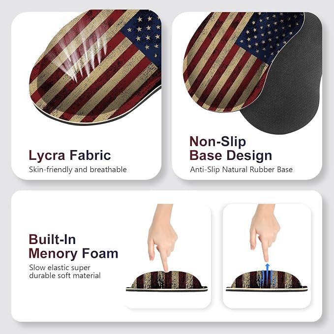 Desk Mat Pad, Gaming Mouse Pad Wrist Support Set, 4 in1 Non-Slip XXL Large Mousepad + Ergonomic Keyboard Wrist Rest+Mouse Wrist Rest+Coaster for Home Office PC Computer I Vintage American Flag