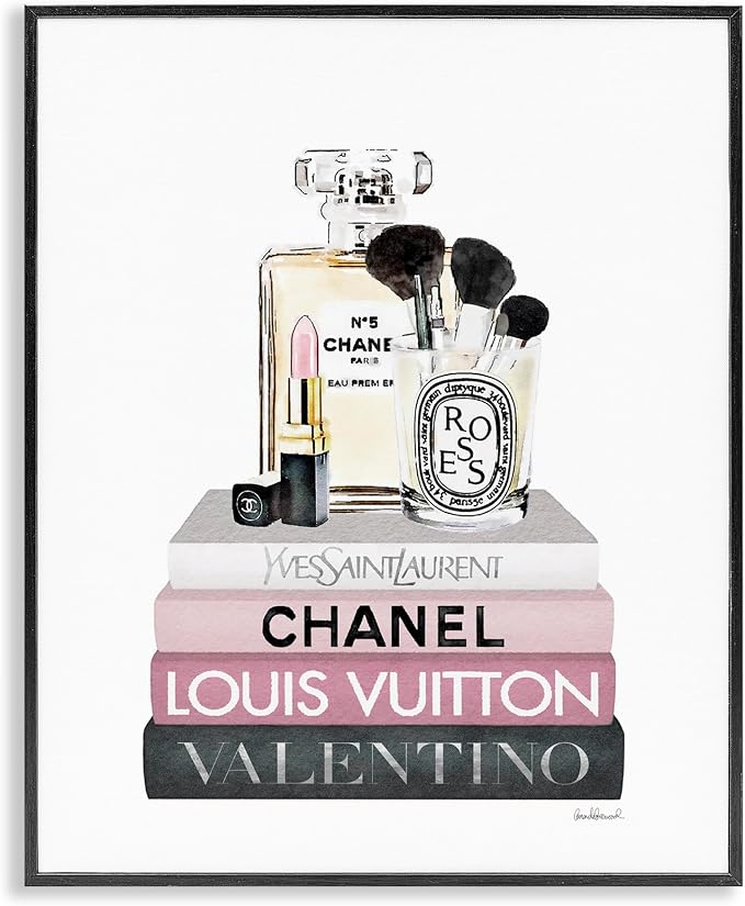 Cosmetics on Bookshelf Glam, 24 x 30 Inch Framed Giclée Print | Stupell Industries · By Amanda Greenwood · Ready to hang · Chic gift for fashion lovers · Made in USA