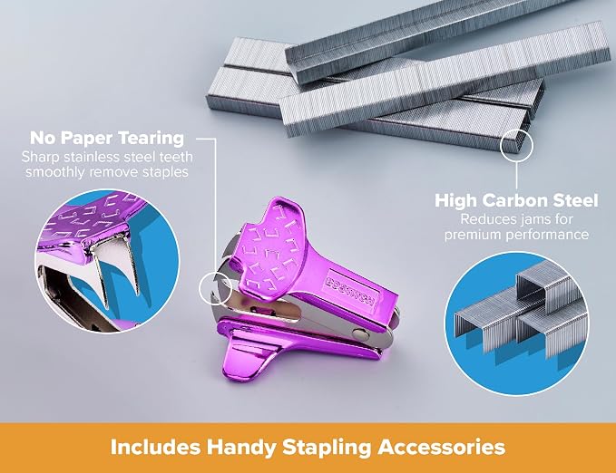 Bostitch Heavy Duty Stapler Value Pack, 40 Sheet Capacity, Metallic Purple