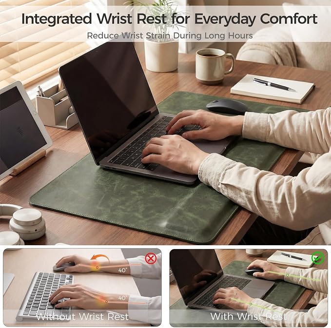 Magnetic Desk Mat System with Wrist Support 80×40cm, Premium Leather Desk Pad with Magnetic Accessories, Waterproof Non-Slip Desk Organizer for Office & Gaming