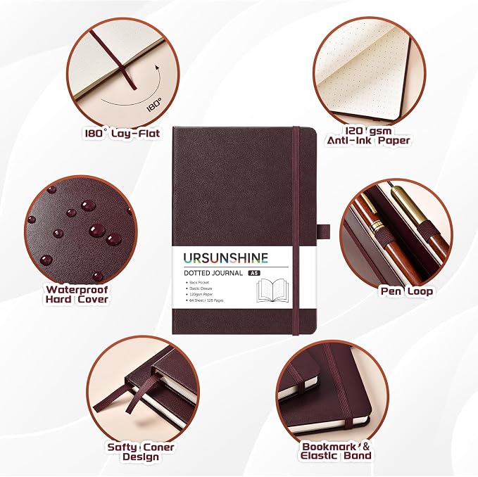 Dotted Journal/Notebook - Dot Grid Hard Cover Notebook, 5.3'' x 8.26''