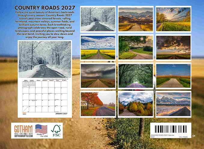 Country Roads Calendar 2027 Wall