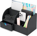 UnionBasic Desk Organizer - Multifunctional Leather Desktop Pen Holder Storage Box - Business Card/Pen/Pencil/Mobile Phone/Stationery Holder, Taiga Dark Gray