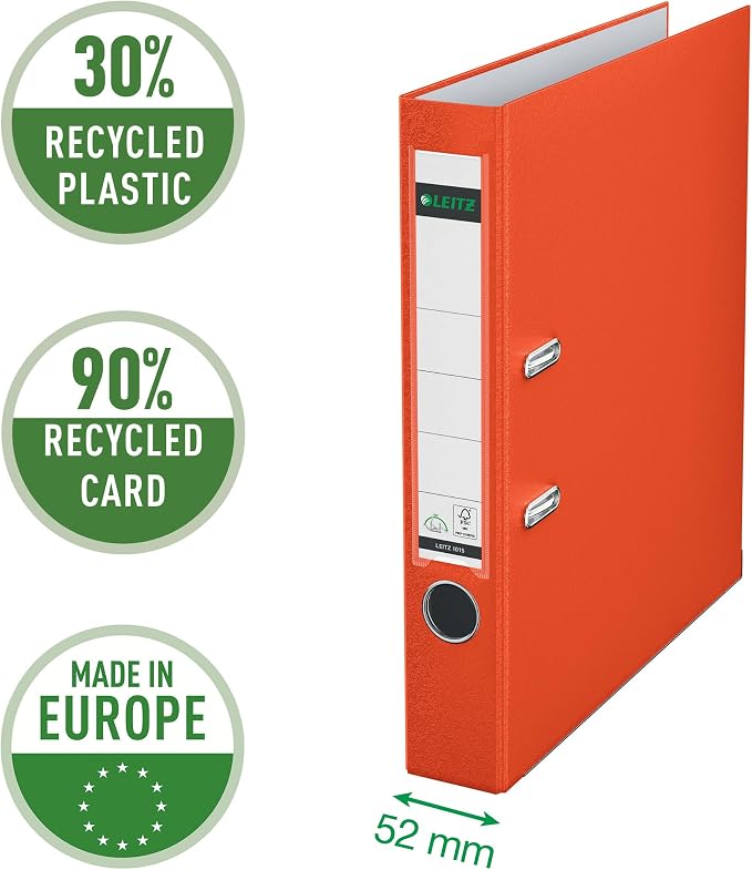 Leitz Lever Arch File, Light red, A4, 50mm Width, Plastic, 10150020