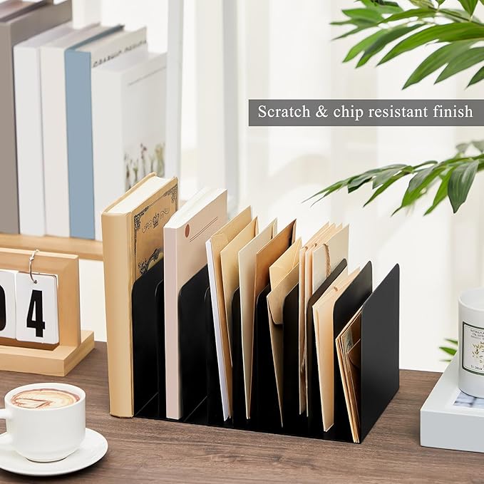 Suzile Metal Desk File Organizer 10 Compartments Metal Desktop Organizer File Sorter Office Organization File Holder for Home Classroom, Vertical File Organizer, 10.63 L X 5.79 W X 5.41 H