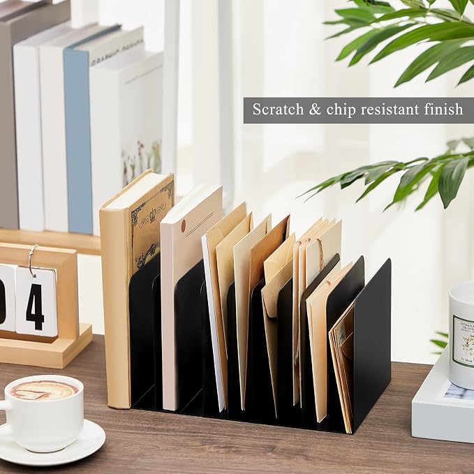 Suzile 2 Pcs Vertical Metal Desk File Organizer, 10 Compartments Desktop Document Sorter & Mail Holder for Office Home Classroom, 10.63 L X 5.79 W X 5.41 H, Black