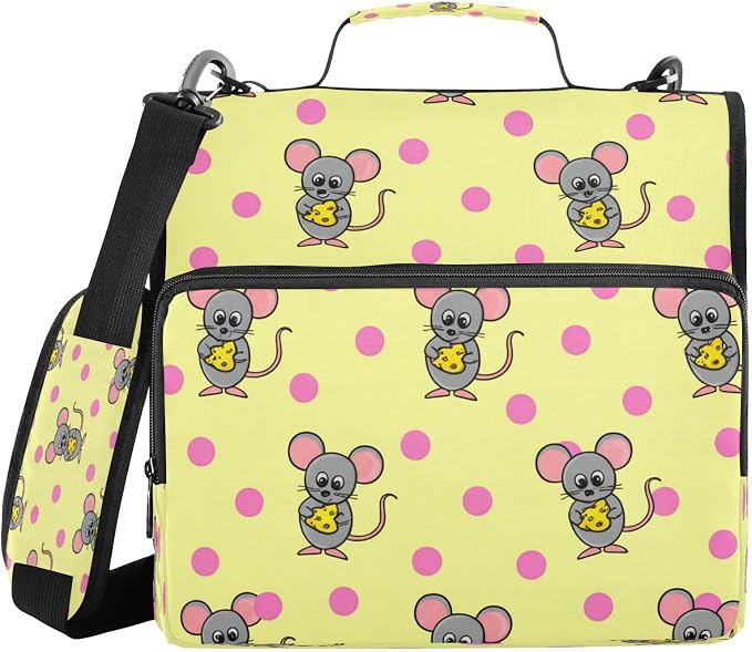 ATTX Cute Mouse Zipper Binder with Adjustable Padded Strap - 3 Ring 500 Sheet Capacity Binder Bag with Multi-Pocket Organizer, Fits 12 Inch Laptop