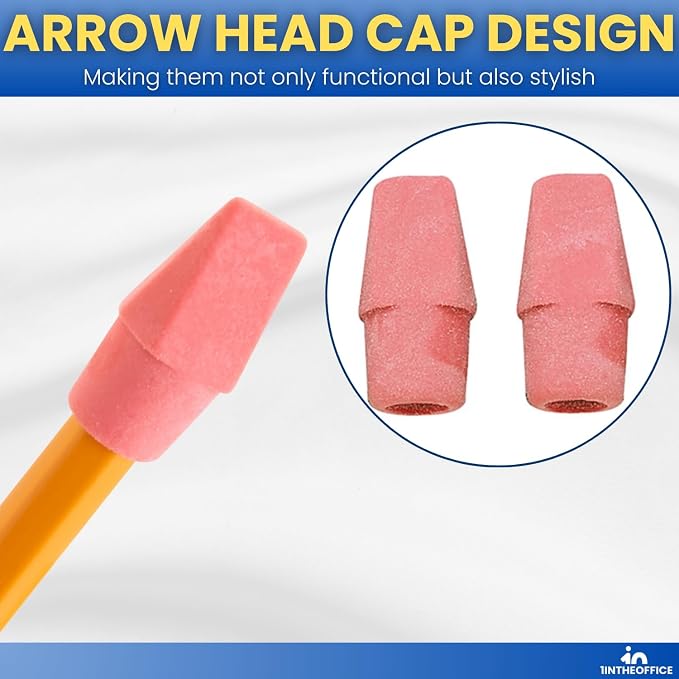 1InTheOffice Pencil Cap Erasers, Assorted Colors, Arrowhead Caps Tops Eraser, Eraser Cap for Art, School, Office Use, and Classroom Set, (Pink, 450)