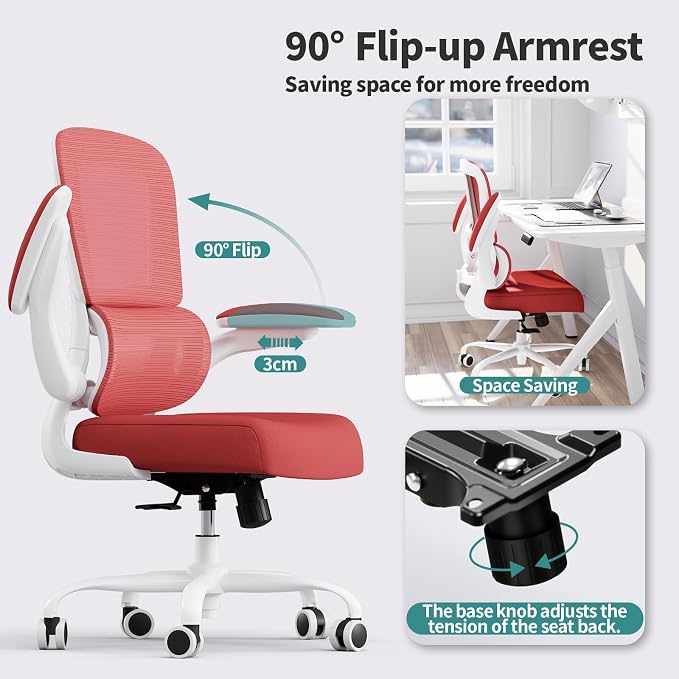 TRALT Office Chair - Ergonomic Desk Chair with Adjustable Lumbar Support, Mesh Computer Chair, Executive Chair for Home Office Comfortable Lumbar Support (1, White Red)