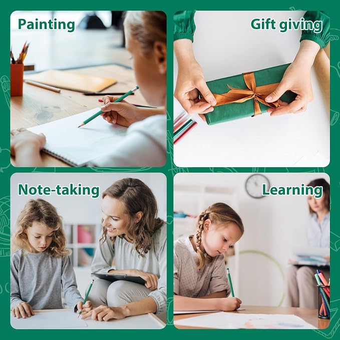 12 PCS Green Pencils with Eraser, Pre-Sharpened HB Pencils for Writing & Drawing, School Supplies for Kids Homework, Tests, Art Crafts & Teacher Grading (Green)