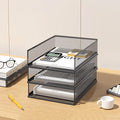 A3 Mesh Desk File Organizer, Stackable Paper Tray，Desktop Document Sorter, File Storage, 3/4/5-Tier Paper Letter Tray Organizer, Desk Accessories & Workspace, Black (3 Tier-Portrait-Black)