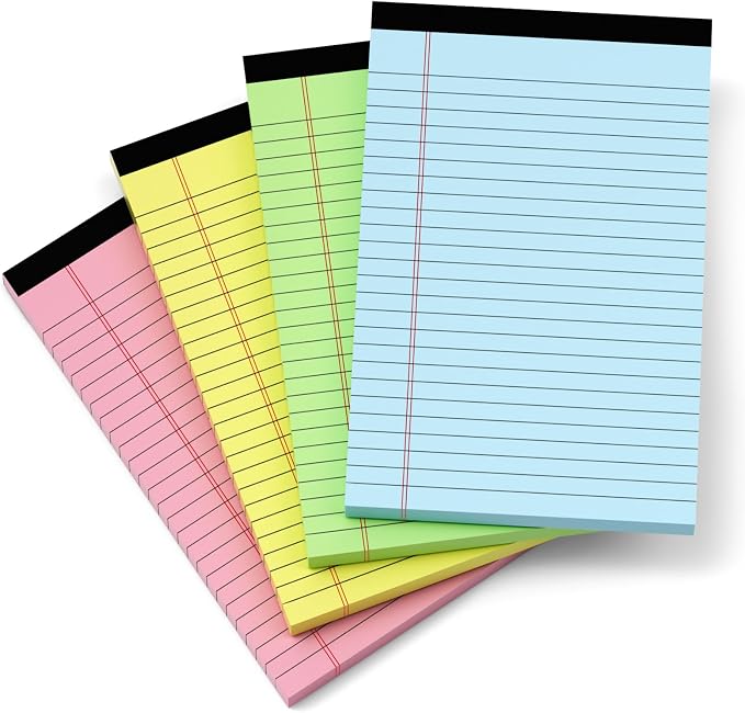 Small Colored Legal Pads 5x8, 4 Pack Colored Notepads 5x8 Lined Note Pads