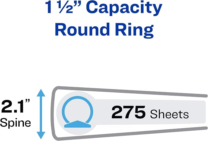 Avery® Standard 3 Ring Binder, 1-1/2" Round Rings, 3 Blue Binders | For School and Everyday Organization, Fully Adhered Tear-Resistant Cover, Back-Mounted Lay-Flat Rings, Interior Clear Pockets