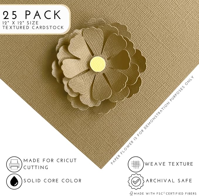 Brown Sugar—12x12 Textured Cardstock | 80lb Textured Brown Scrapbook Paper | Premium Cardstock for Cricut Cutting | 25 Sheets