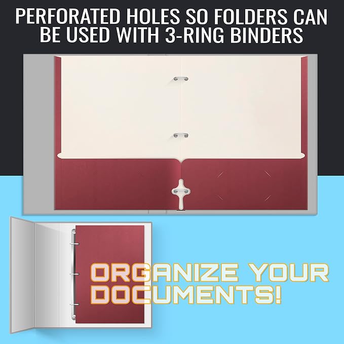 Better Office Products Two Pocket Portfolio Folders, 50-Pack, Burgundy, Letter Size Paper Folders, 50 Pieces, Burgundy