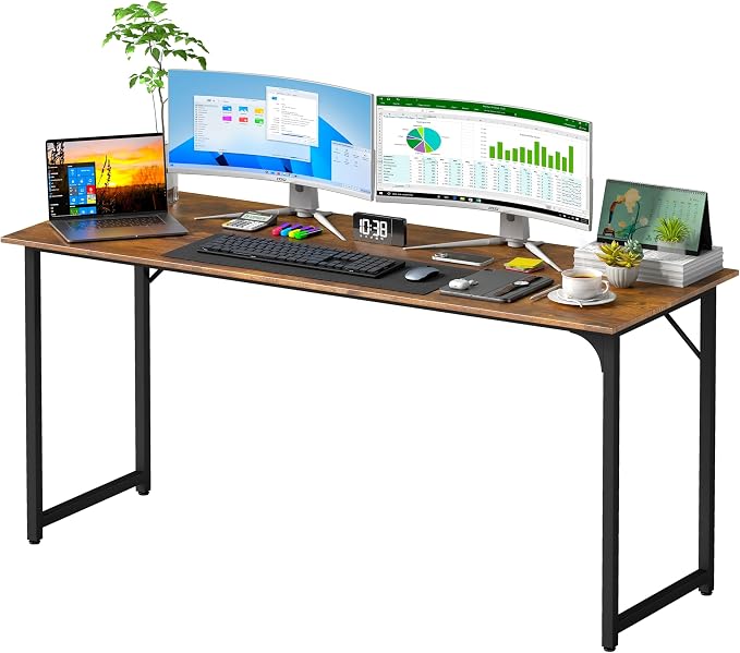 PayLessHere | 63 Inch Computer Desk | Vintage | Office Desk with Metal Frame, Adjustable Feet | Water-Resistant, Scratchproof Surface | Sturdy Writing Table for Home Office or Study | Pack of 1