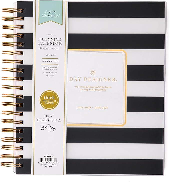 Blue Sky 2026-2027 Daily & Monthly Academic Planner, 8"x10", Black Stripe