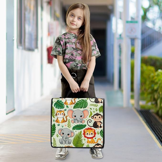 3 Ring Zipper Binder with Shoulder Strap Jungle Animals Palm Leaf 2 Inch Zippered Binder Bag 500 Sheet Capacity Multi Pockets for School Supplies