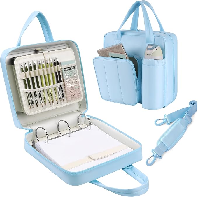 Upgraded Zipper Binder | 3-Inch & 2-Inch O-Rings, 600 Sheet Capacity Trapper Keeper with 13 Inch Laptop Sleeve & Water Bottle Holder, Binder Bag with Multi-Pockets & Shoulder Strap (Blue)