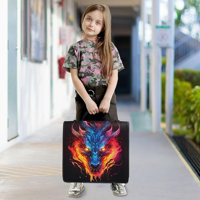 Dragon Fire Black Print Zipper Binder Bag 3 Ring with Shoulder Strap & Handle Multi Pocket Binder Organizer Bag Large Capacity for School Office Supplies